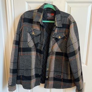 Men's Plaid Shirt Jacket - Gray, Black, and Orange